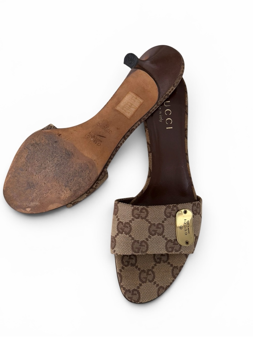 Vintage Gucci by Tom Ford Beige GG Monogram Mules Heels / Size 37.5 - Picture 7 of 13